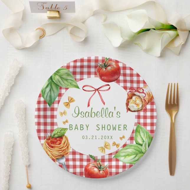 Assiettes En Carton Red Gingham Italy Holi Cannoli Baby Shower (Mariage)