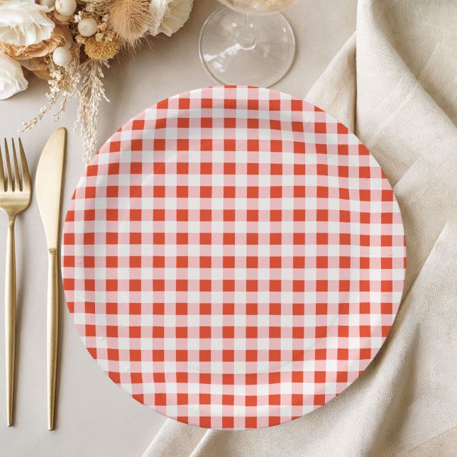 Assiettes En Carton Red Gingham Pizza Italian Baby Shower (Red Gingham Baby Shower Paper plate)