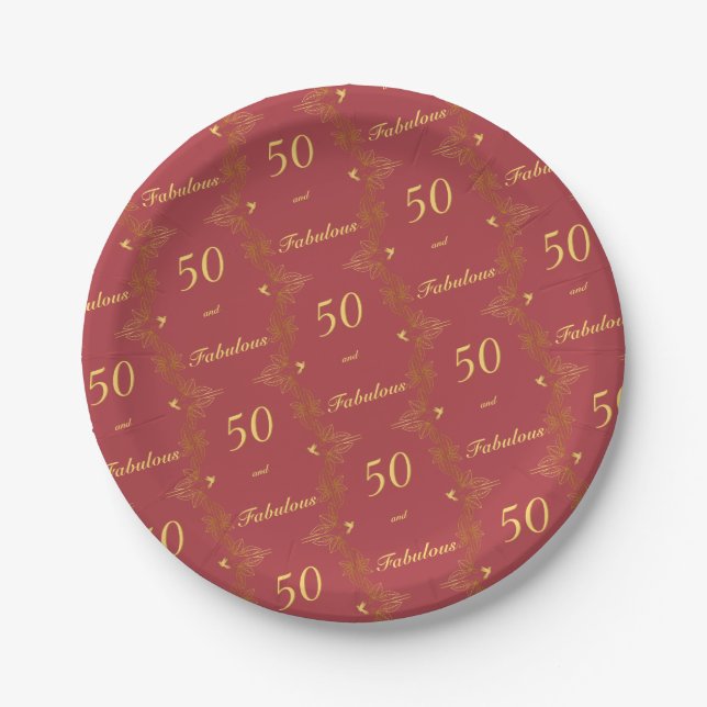 Assiettes En Carton Red Gold moderne 50 Fabuleux anniversaire (Devant)