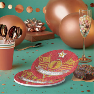 Assiettes En Carton Red & Gold Parties scintillant School Football Tea