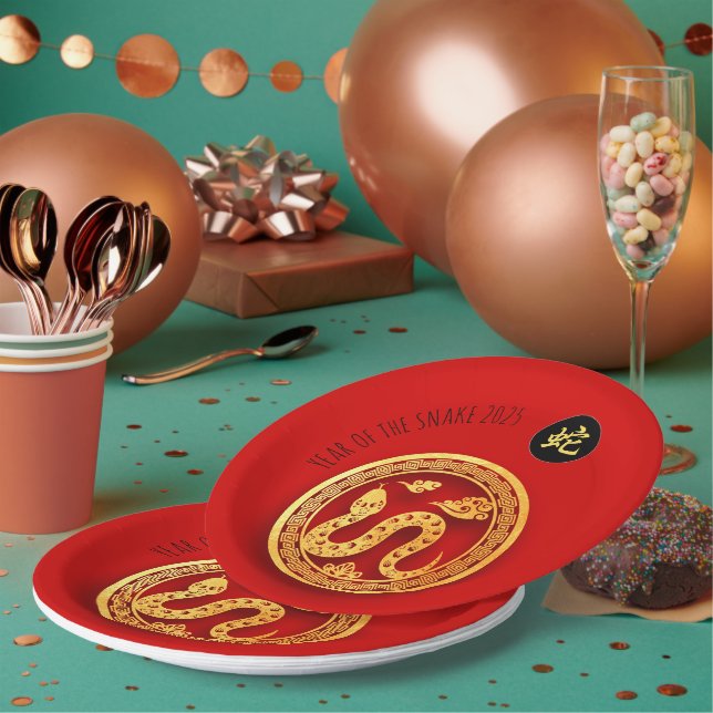 Assiettes En Carton Red Golden Snake Papercut Chinois Nouvel An 2025 P (Multi)