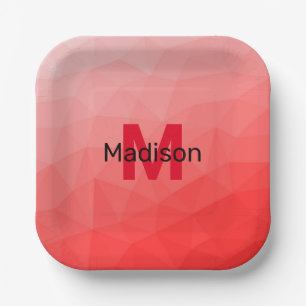 Assiettes En Carton Red gradient geometric mesh pattern Monogram
