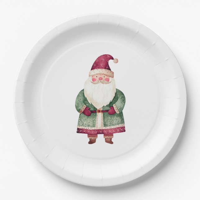 Assiettes En Carton Red Green Christmas Santa Claus (Devant)