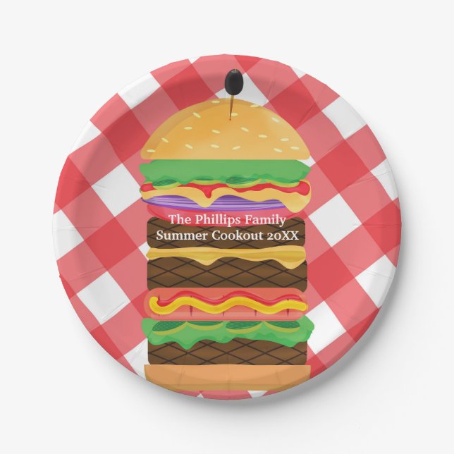 Assiettes En Carton Red Hamburger Summer Cookout Barbecue Party Custom (Devant)