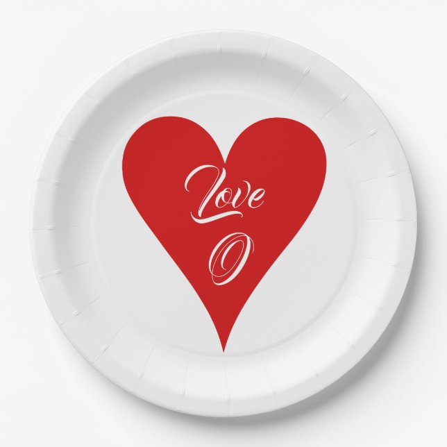 Assiettes En Carton Red Heart Love Valentine's Day Name & Monogram (Devant)