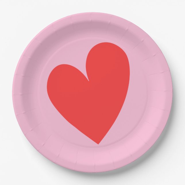 Assiettes En Carton Red Heart Pastel Pink Saint Valentin (Devant)