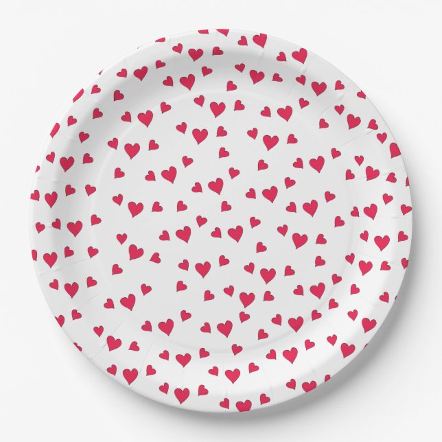 Assiettes En Carton Red Hearts mignon Motif Whimsical simple (Devant)