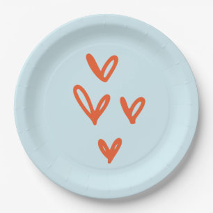 Assiettes En Carton Red Hearts Pastel Blue