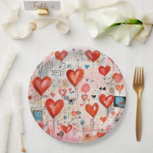 Assiettes En Carton Red Hearts Whimsical Love Motif
