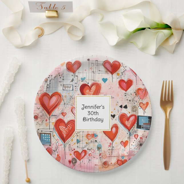 Assiettes En Carton Red Hearts Whimsical Love Motif Anniversaire (Mariage)