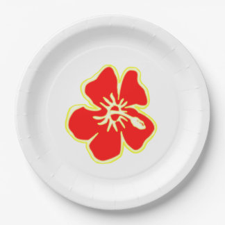 Assiettes En Carton Red Hibiscus Flower Tropical Hawaiian Luau Party