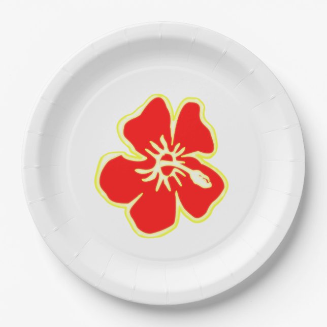 Assiettes En Carton Red Hibiscus Flower Tropical Hawaiian Luau Party (Devant)