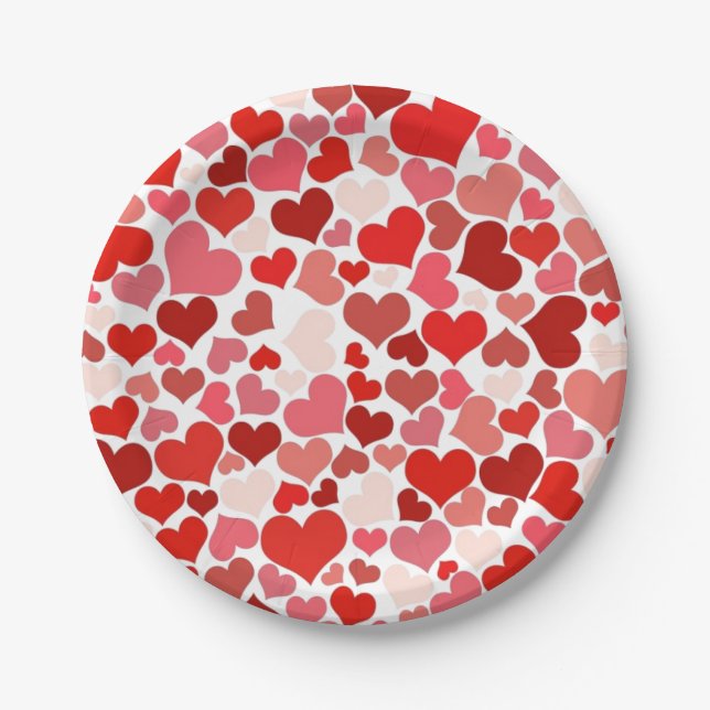 Assiettes En Carton Red Love Hearts Mosaic Pattern (Devant)