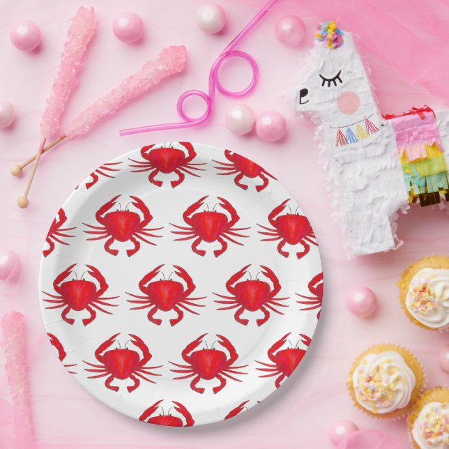 Assiettes En Carton Red Maryland Hard Shell Crab Beach Ocean Seafood (Fête)