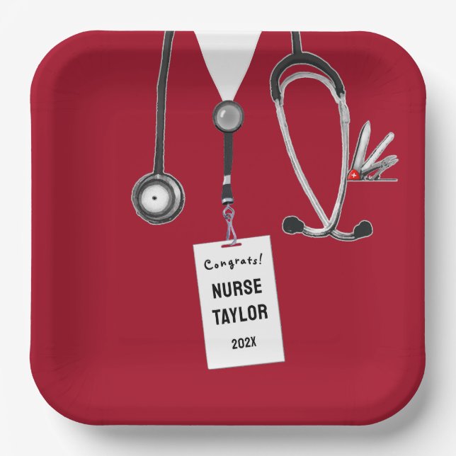 Assiettes En Carton Red Nurse Grad 2025 Plaques papier de partie (Recto)
