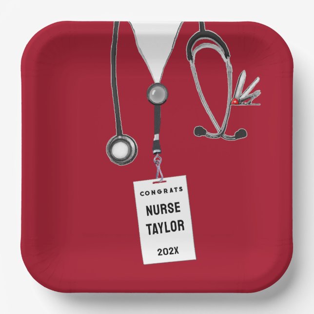 Assiettes En Carton Red Nurse Grad 2025 Plaques papier de partie (Recto)