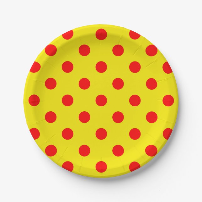 Assiettes En Carton Red On Yellow Polka Dots Pattern Design  (Devant)