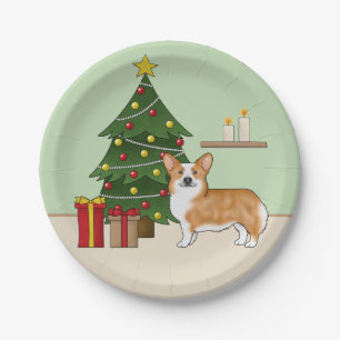 Assiettes En Carton Red Pembroke Welsh Corgi Chien Et Arbre De Noël