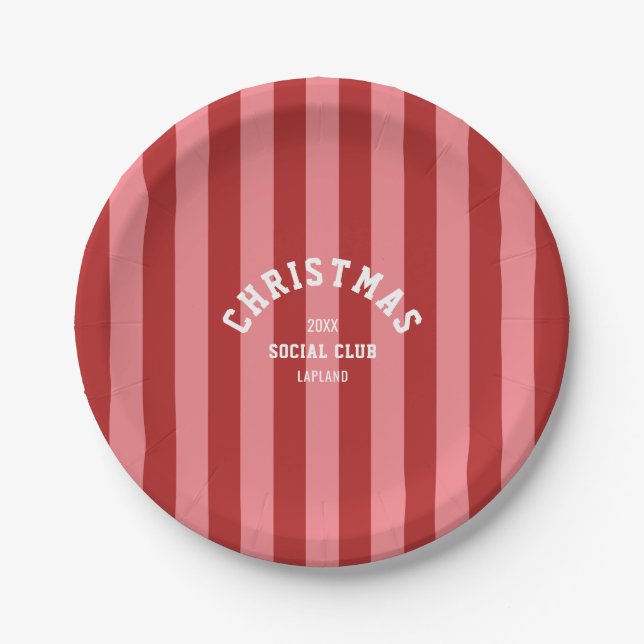 Assiettes En Carton Red Pink Candy Stripe Christmas Social Club (Devant)