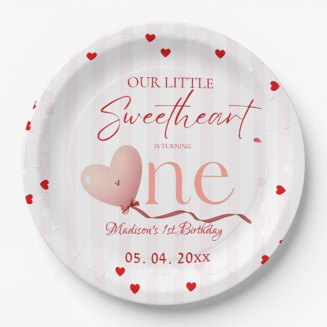 Assiettes En Carton Red Pink Heart Valentine's Day Sweetheart Birthday (Devant)