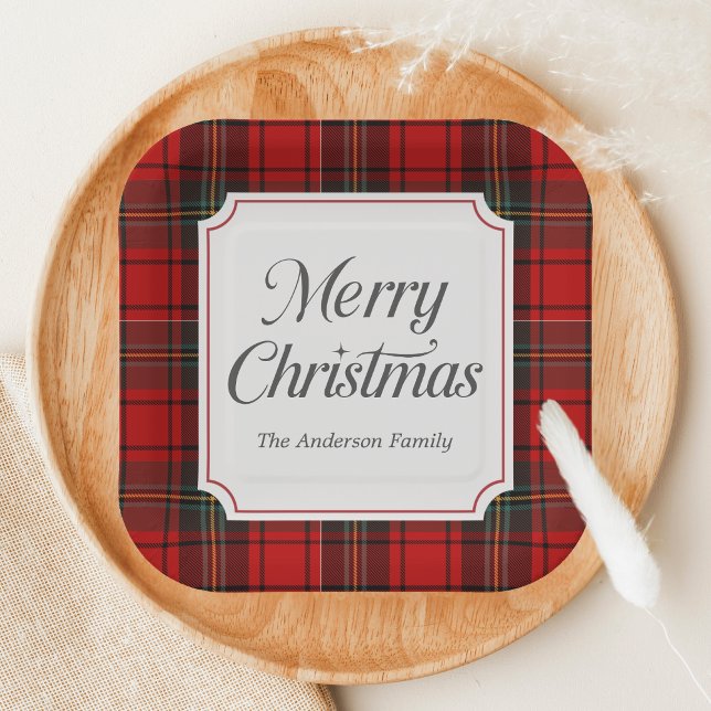 Assiettes En Carton Red Plaid Merry Christmas Square (Red Plaid Modern Merry Christmas Holiday Paper Plate
)