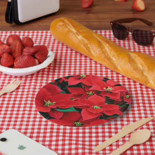 Assiettes En Carton Red Poinsettia Holiday