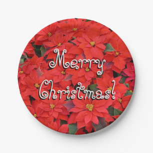 Assiettes En Carton Red Poinsettias I Christmas Holiday Floral Photo