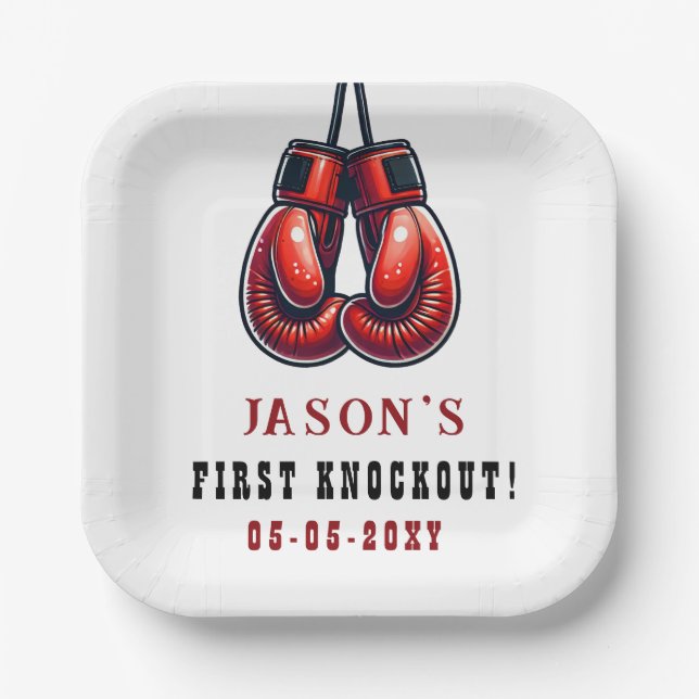 Assiettes En Carton Red Rumble First Knockout Boxing Anniversaire (Recto)