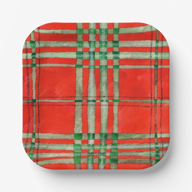 Assiettes En Carton RED SCOTT TARTAN 7" Plaques papier Carrés (Recto)