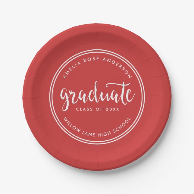 Assiettes En Carton Red Script et White Stripes Graduate Graduate (Devant)