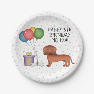 Assiettes En Carton Red Smooth Coat Dachshund Chien Joyeux anniversair