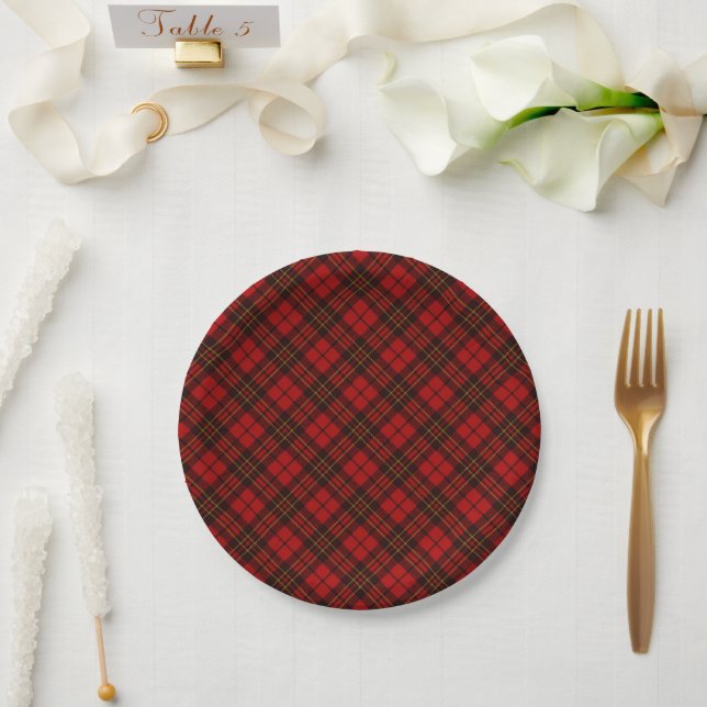 Assiettes En Carton Red tartan plaid hiver Noël motifs vacances (Mariage)