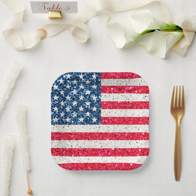 Assiettes En Carton Red White Bleu Patriotique Américain Flag Party (Mariage)