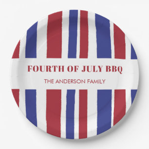Assiettes En Carton Red White Blue Stripes 4 juillet BBQ Party