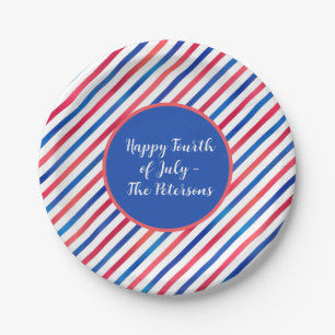 Assiettes En Carton Red White Blue Stripes USA Amérique Patriotique