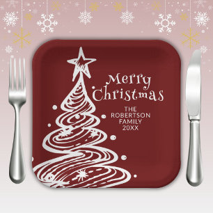 Assiettes En Carton Red White Christmas Tree