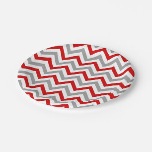 Assiettes En Carton Red, White, Dk Gray Large Chevron Zig Zag