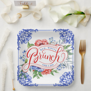 Assiettes En Carton Red, White et je fais Floral Bridal Brunch   Douch