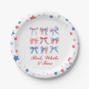 Assiettes En Carton Red, White et Two Bows quatrième anniversaire de j