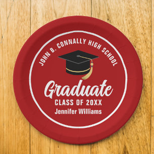Assiettes En Carton Red White Graduate Custom 2025 Graduation Party