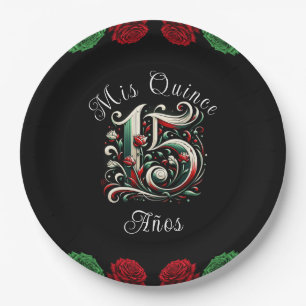 Assiettes En Carton Red White Green Mes Quinze Ans 15 Quinceañera