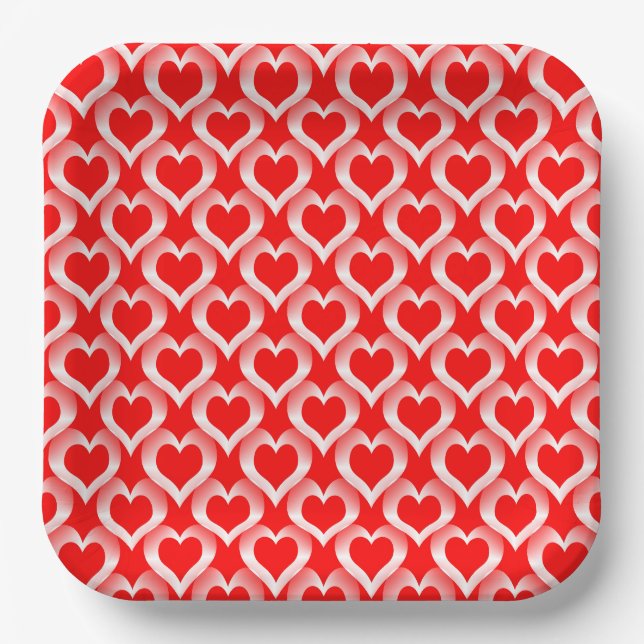 Assiettes En Carton Red White Hearts Pattern (Recto)