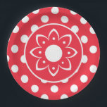 Assiettes En Carton Red With White Polk Dots Paper Plate<br><div class="desc">A Red With White Polka Dotted Paper Plate With Boho Flower Center For Any Type Of Party</div>