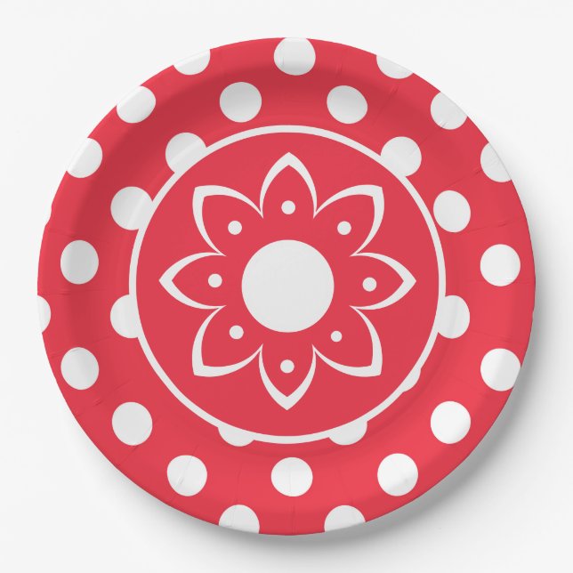 Assiettes En Carton Red With White Polk Dots Paper Plate (Devant)