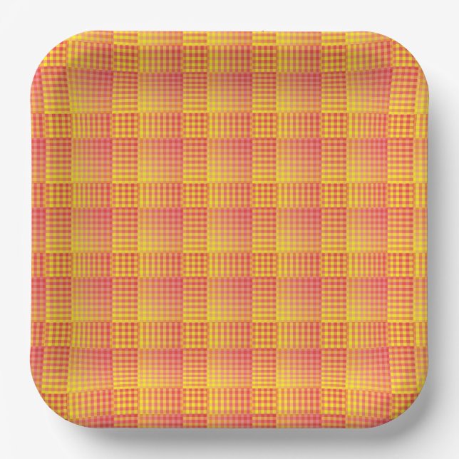 Assiettes En Carton Red Yellow Checker Abstract Pattern (Recto)