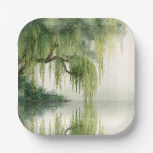 Assiettes En Carton Reflet d'arbre de saule serein Art de la nature (1