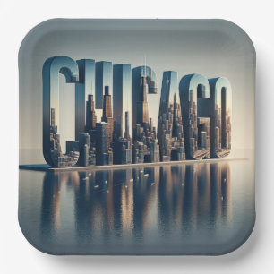 Assiettes En Carton Réflexion sur l'eau de Chicago City