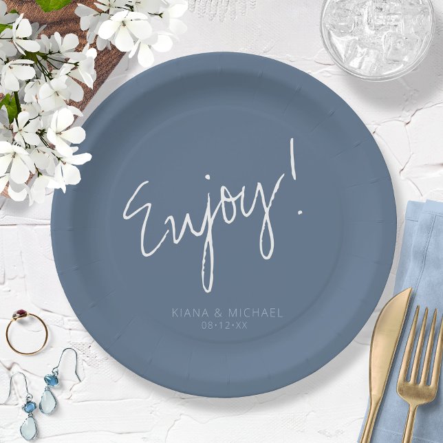 Assiettes En Carton Réflexions Mariage Profitez de Dusty Blue ID774 (Créateur téléchargé)