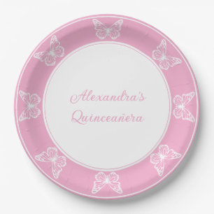 Assiettes En Carton Regal rose Quinceañera - Papillon jetable