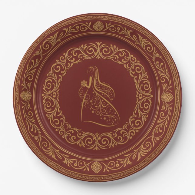 Assiettes En Carton Regal Ruby & Gold Scroll Plate (Devant)